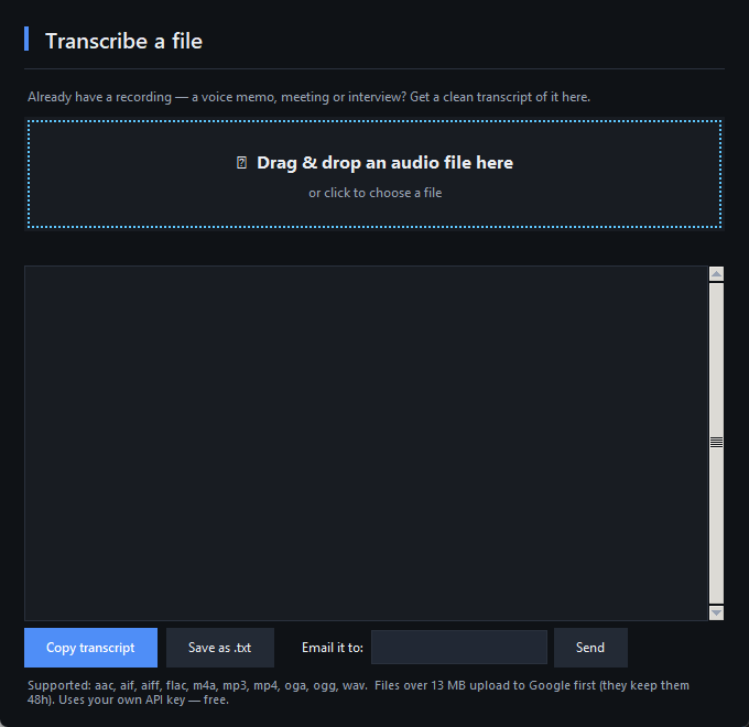 Transcribe a file window